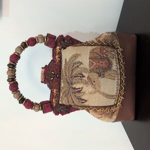 Mary Frances Designer Exquisite Beaded Elephant earth tone tapestry handbag